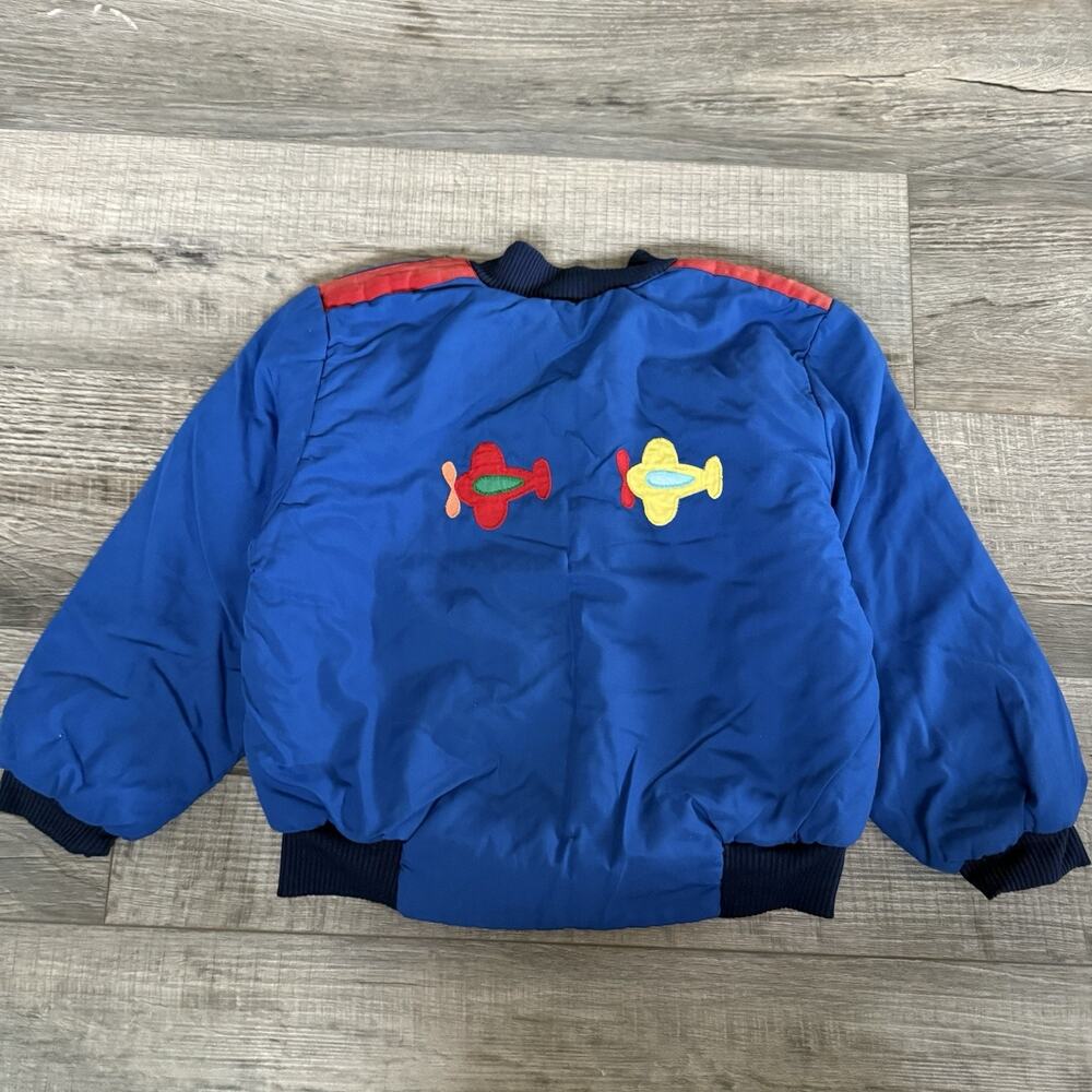Vtg 90s Kids Bomber Jacket Bambini Colorblock Primary Boys 10 Medium Airplane